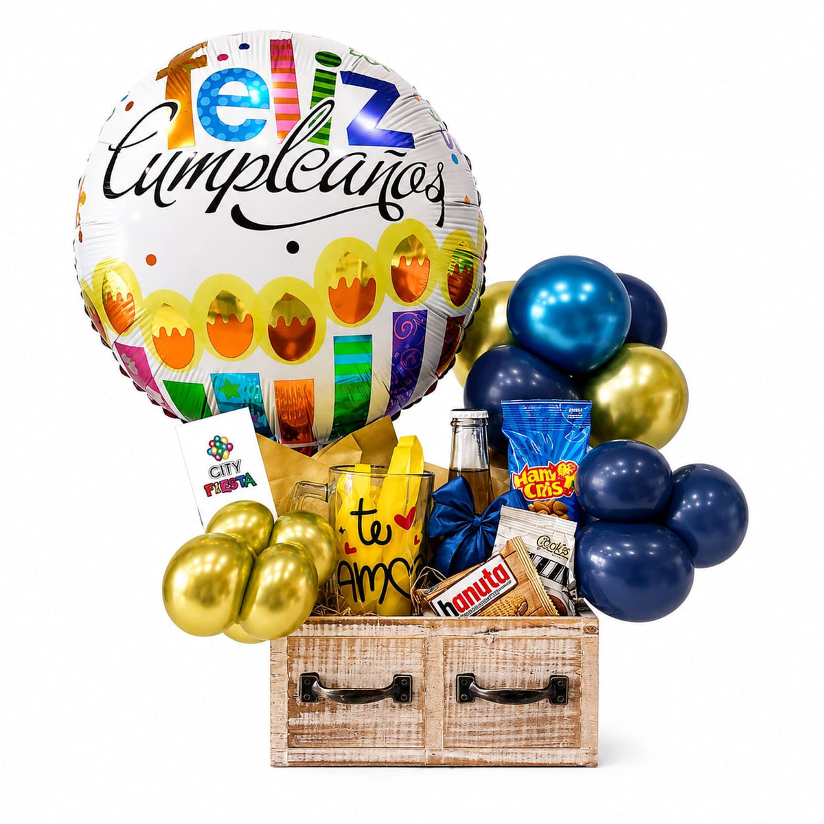Arreglo “Feliz Cumpleaños” con Globo, Chocolates y Globos