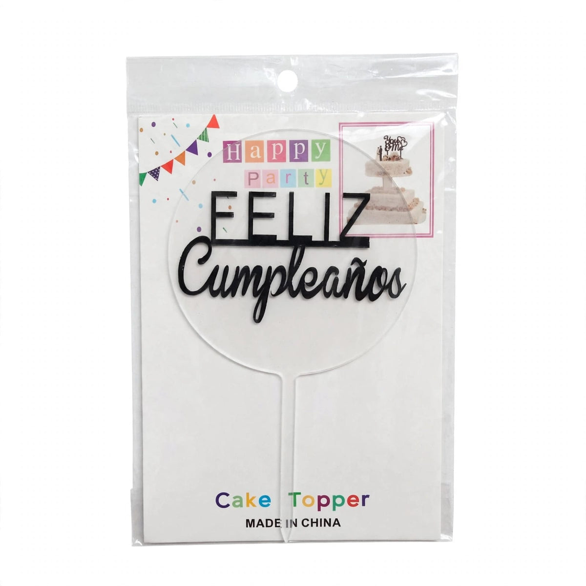 Topper Feliz Cumpleaños Circular Acrílico - 4 Modelos - 1 PCS