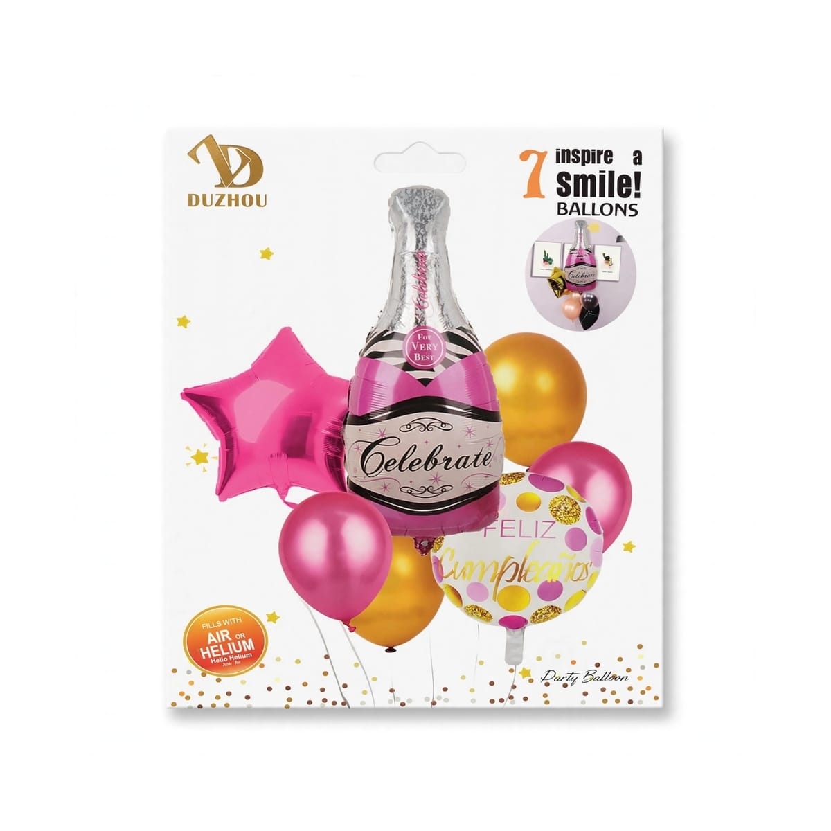 SET CELEBRATE CHAMPAGNE ROSA - 7 GLOBOS