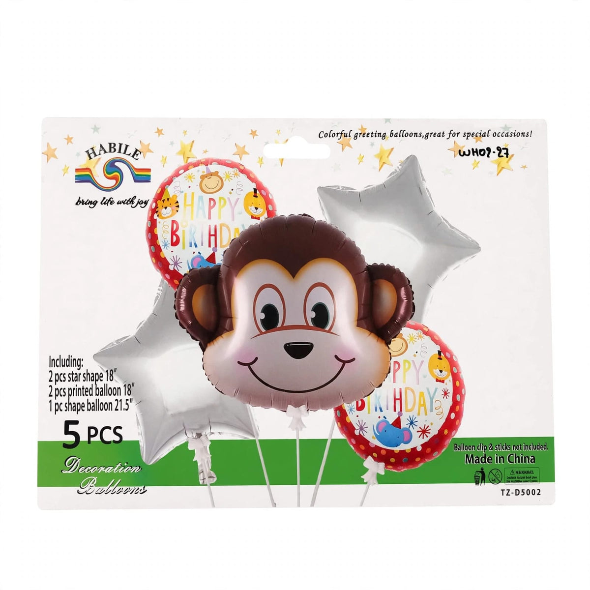 Set Globos Foil Safari 5 pcs - Happy Birthday Animales