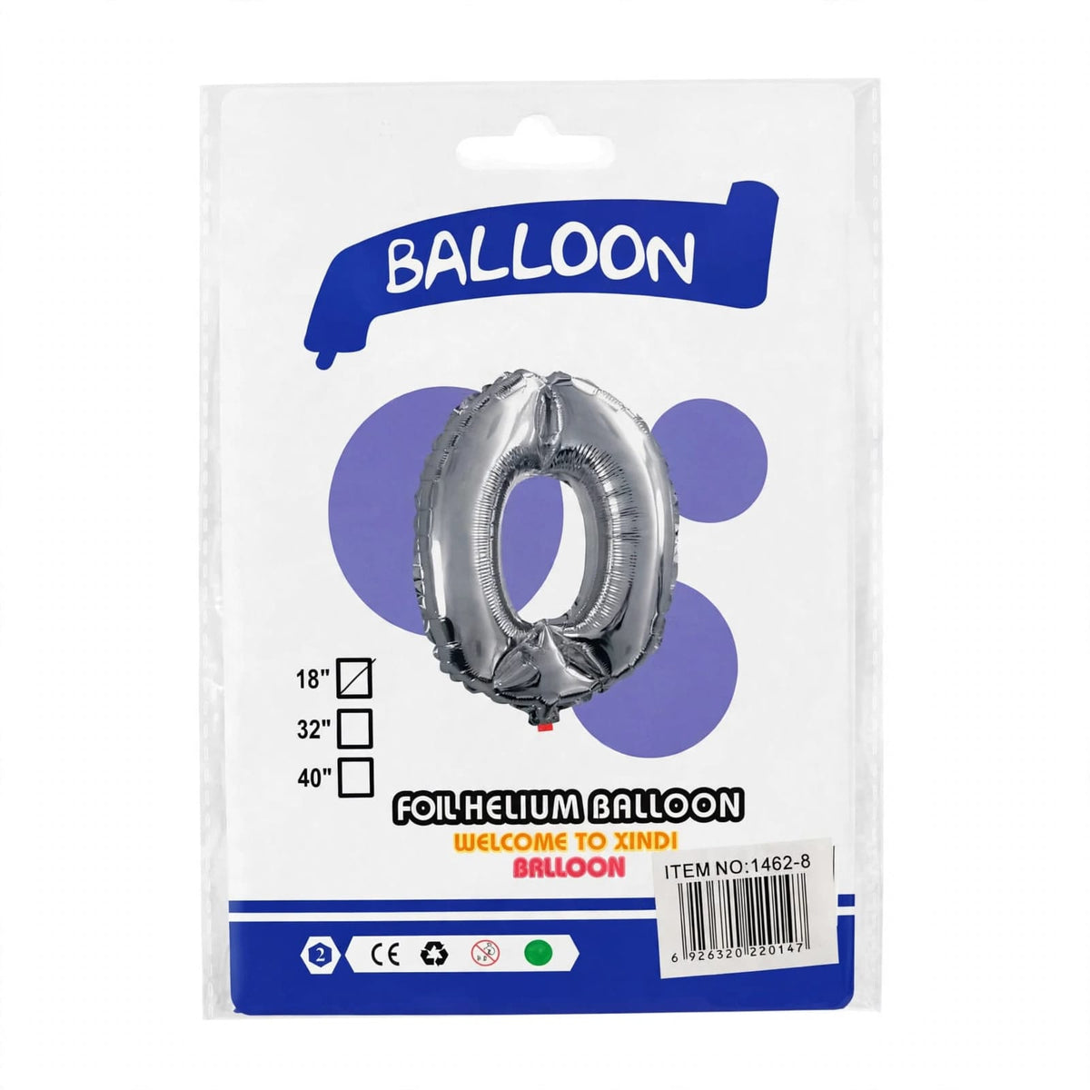 Globo Número 18" - 0 al 9 Plateado