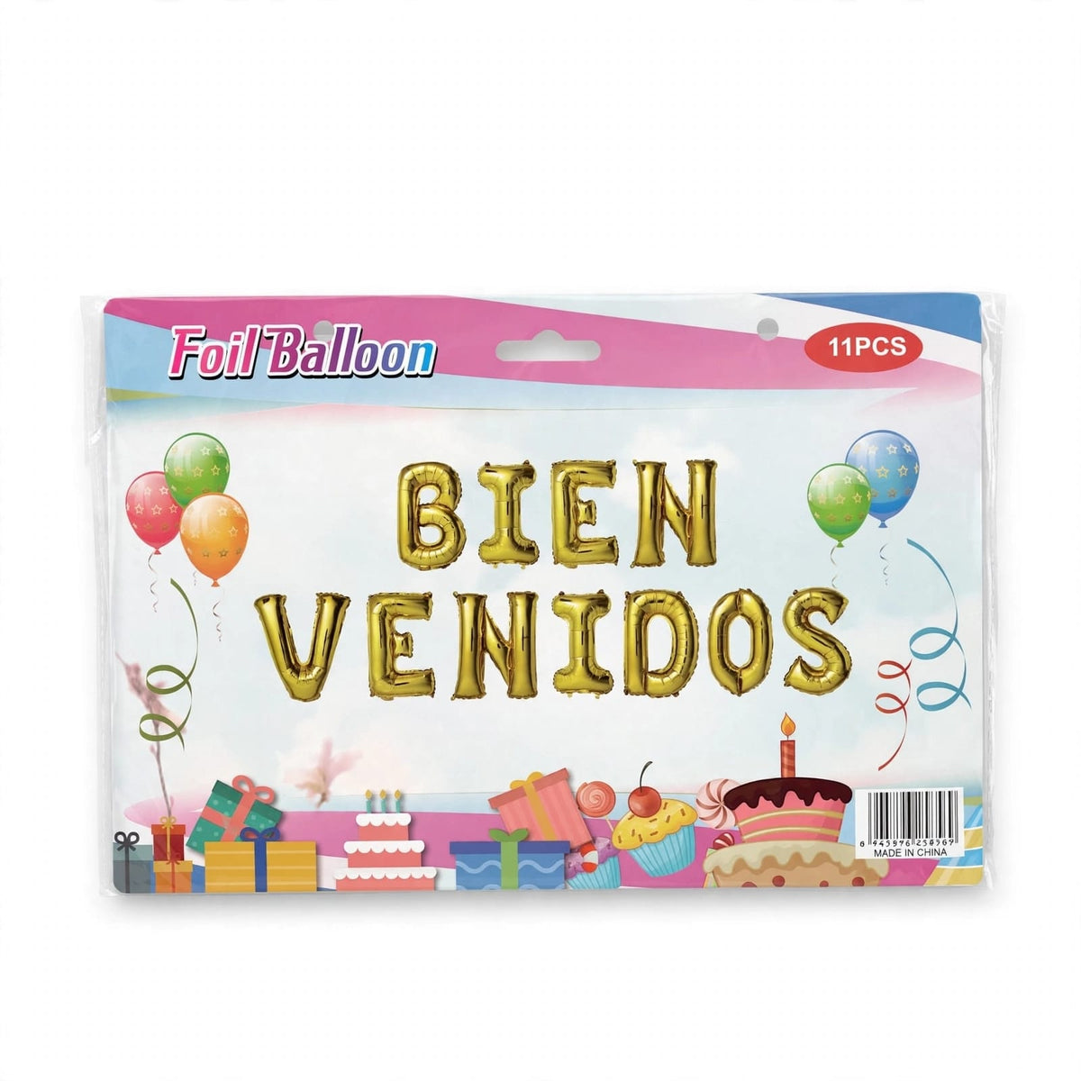 Globo Foil Metalizado BIEN VENIDOS Azul 40cm - 11 Piezas
