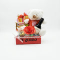 Arreglo Romántico Te Quiero con Oso, Chocolates y Bebida.