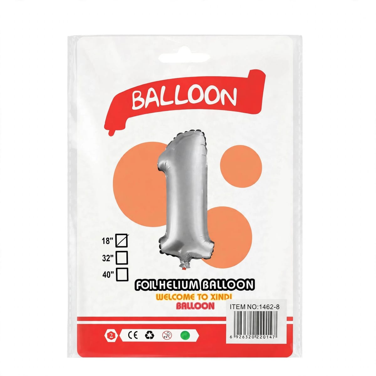 Globo Número 18" - 0 al 9 Plateado