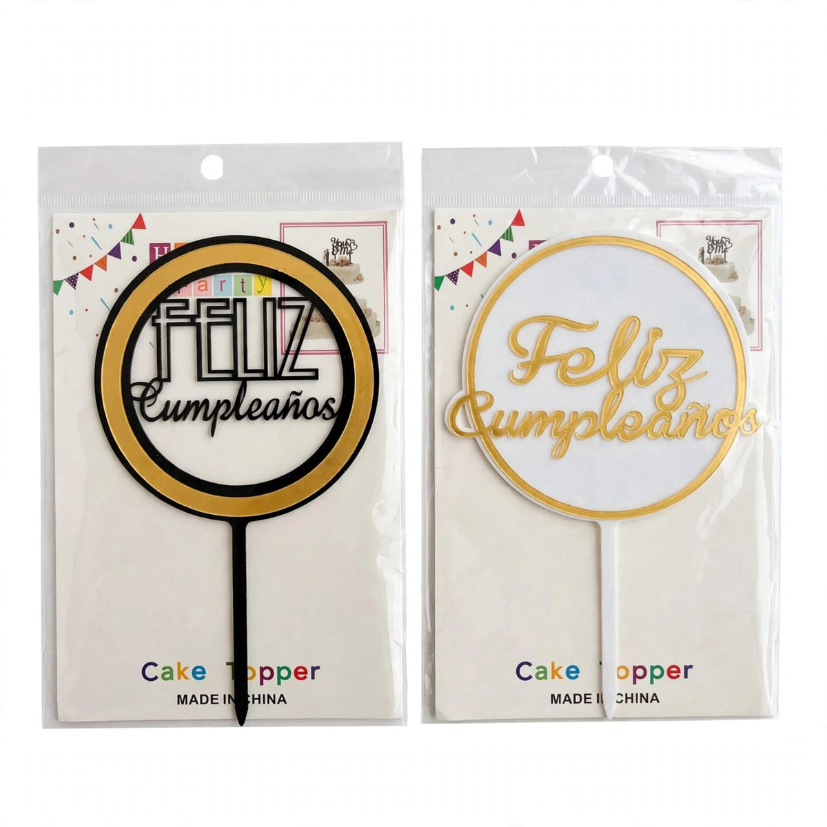 Topper Feliz Cumpleaños Circular Acrílico - 4 Modelos - 1 PCS