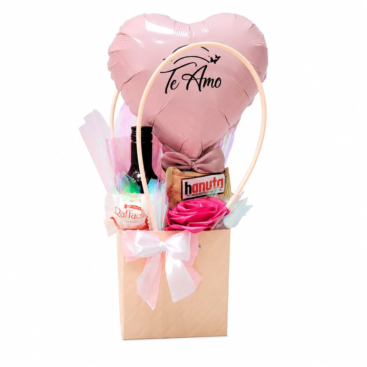 Arreglo “Te Amo” con Globo, Chocolates y Rosa