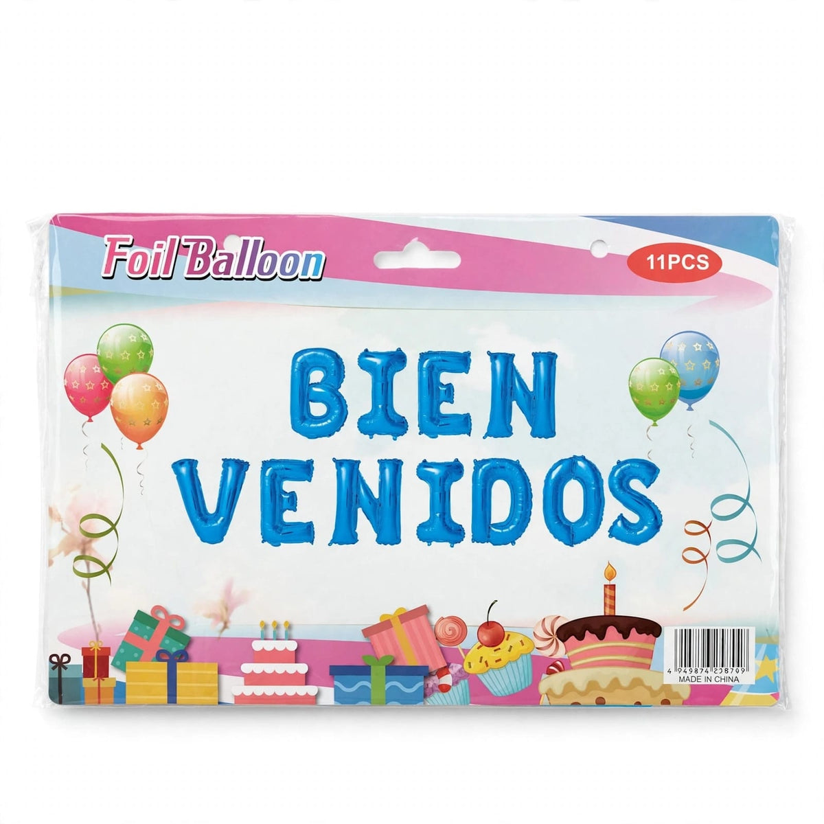 Globo Foil Metalizado BIEN VENIDOS Azul 40cm - 11 Piezas