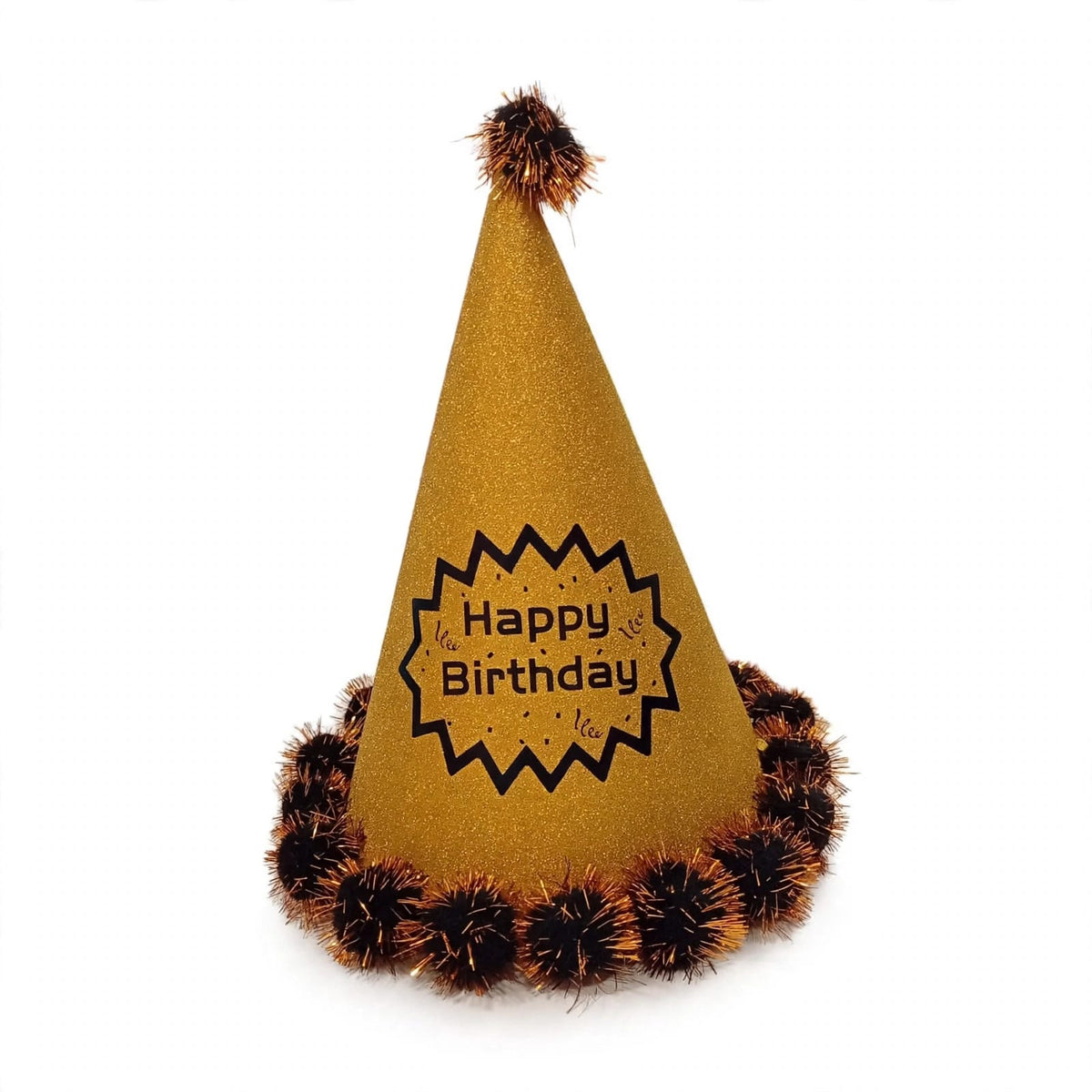Gorro Cumpleaños Happy Birthday Cónico Pompones