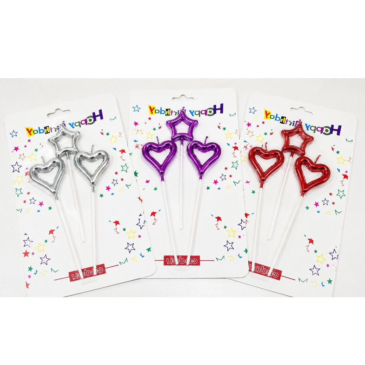 Set de Velas Corazón y Estrella Metalizadas