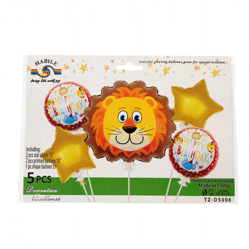 Set Globos Foil Safari 5 pcs - Happy Birthday Animales