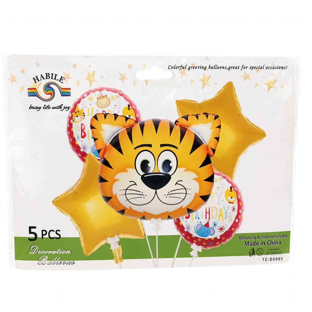 Set Globos Foil Safari 5 pcs - Happy Birthday Animales