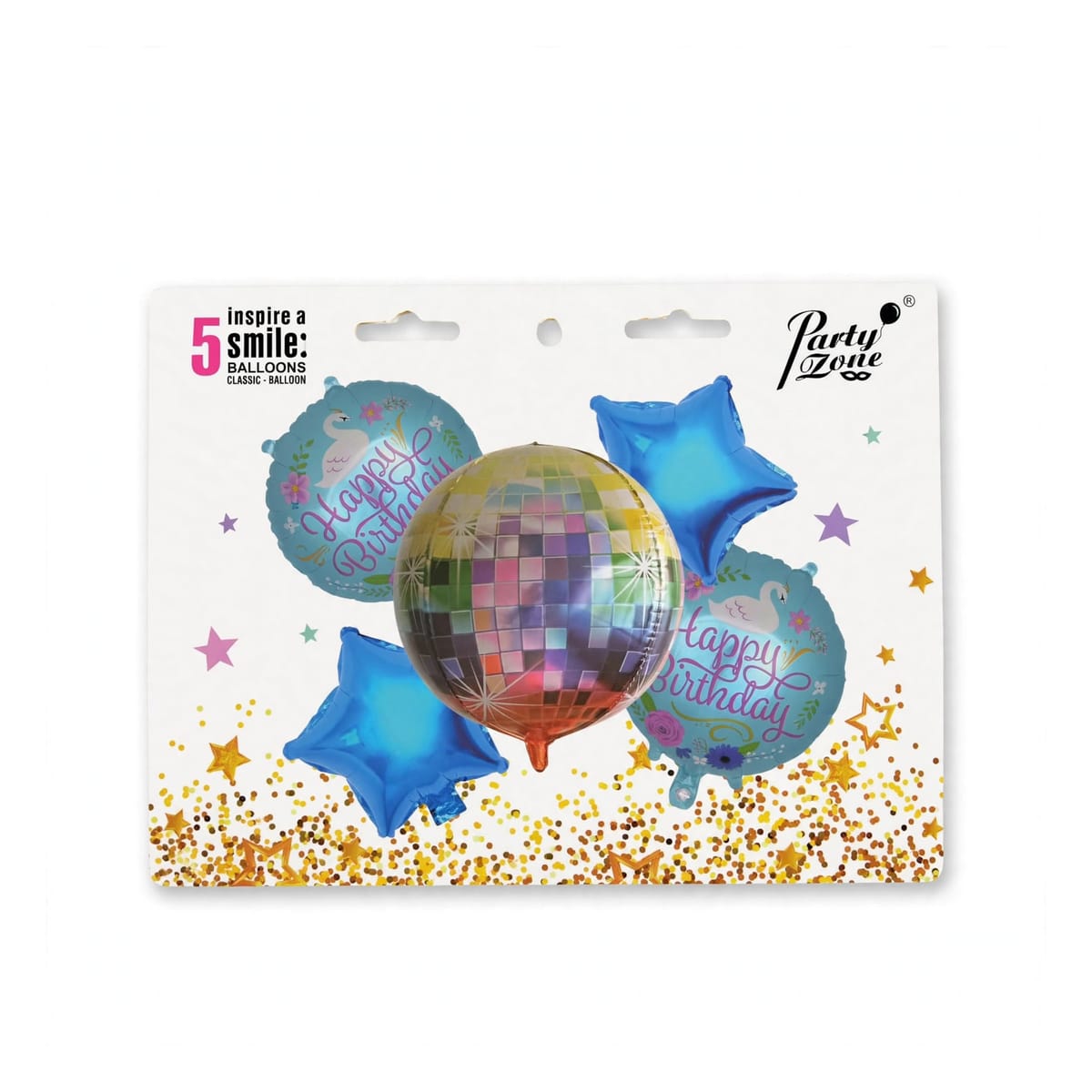 Set de 5 Globos Happy Birthday  - Estrellas