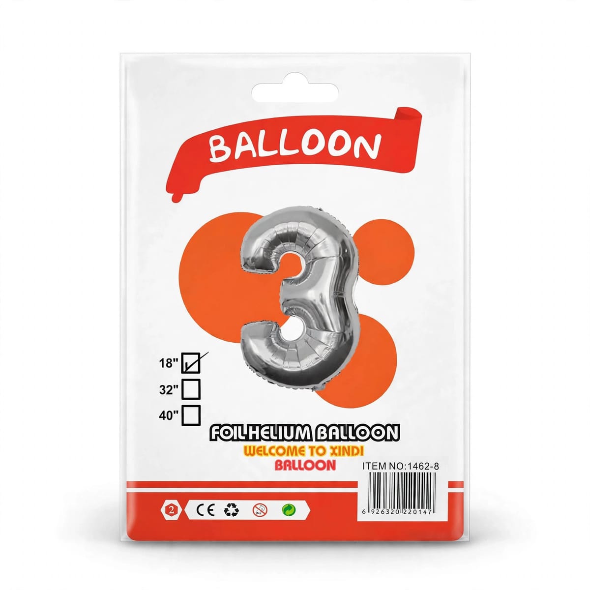 Globo Número 18" - 0 al 9 Plateado