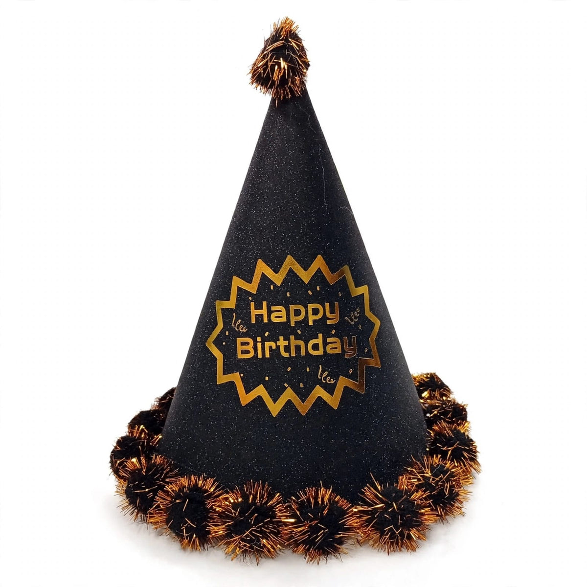 Gorro Cumpleaños Happy Birthday Cónico Pompones