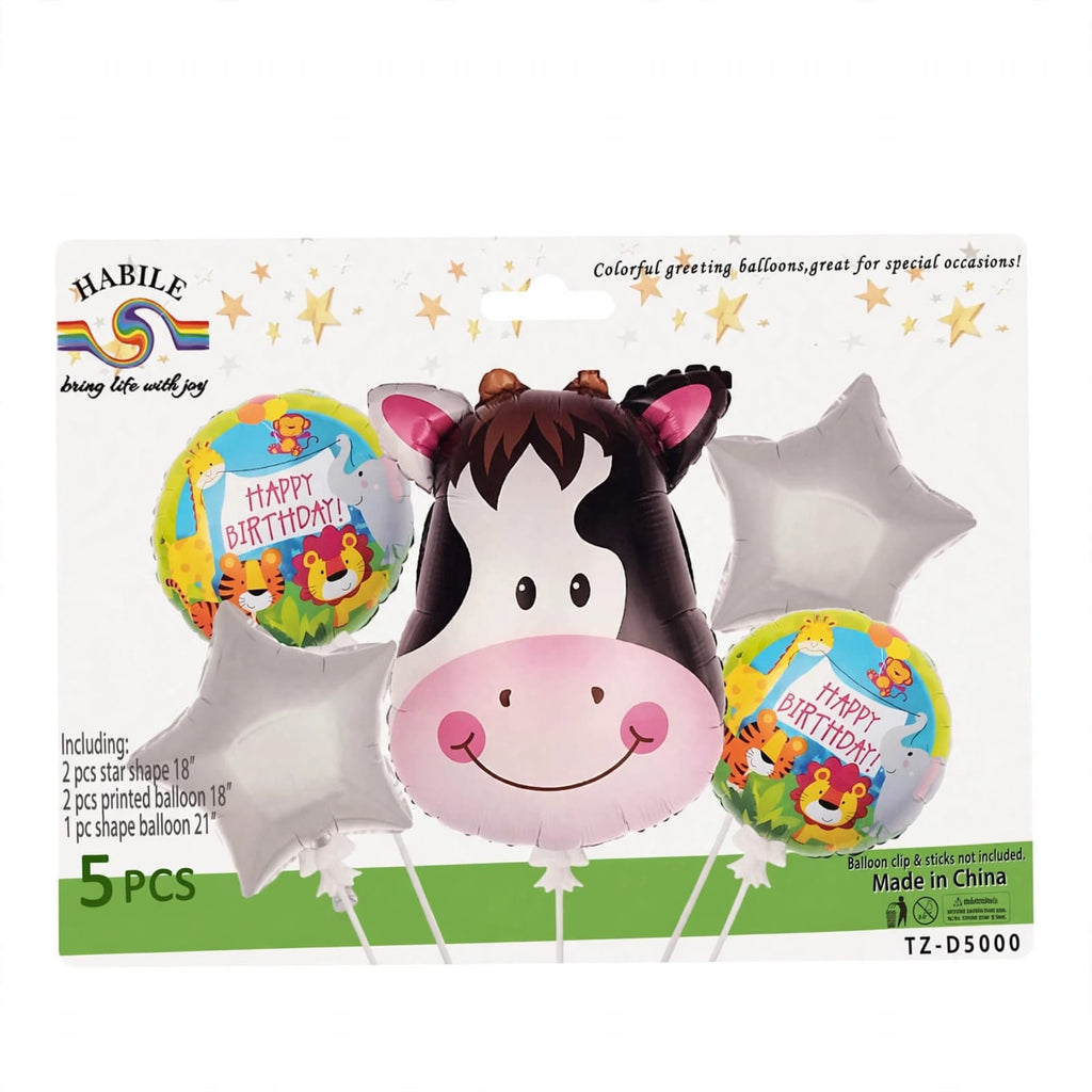 Set Globos Foil Safari 5 pcs - Happy Birthday Animales