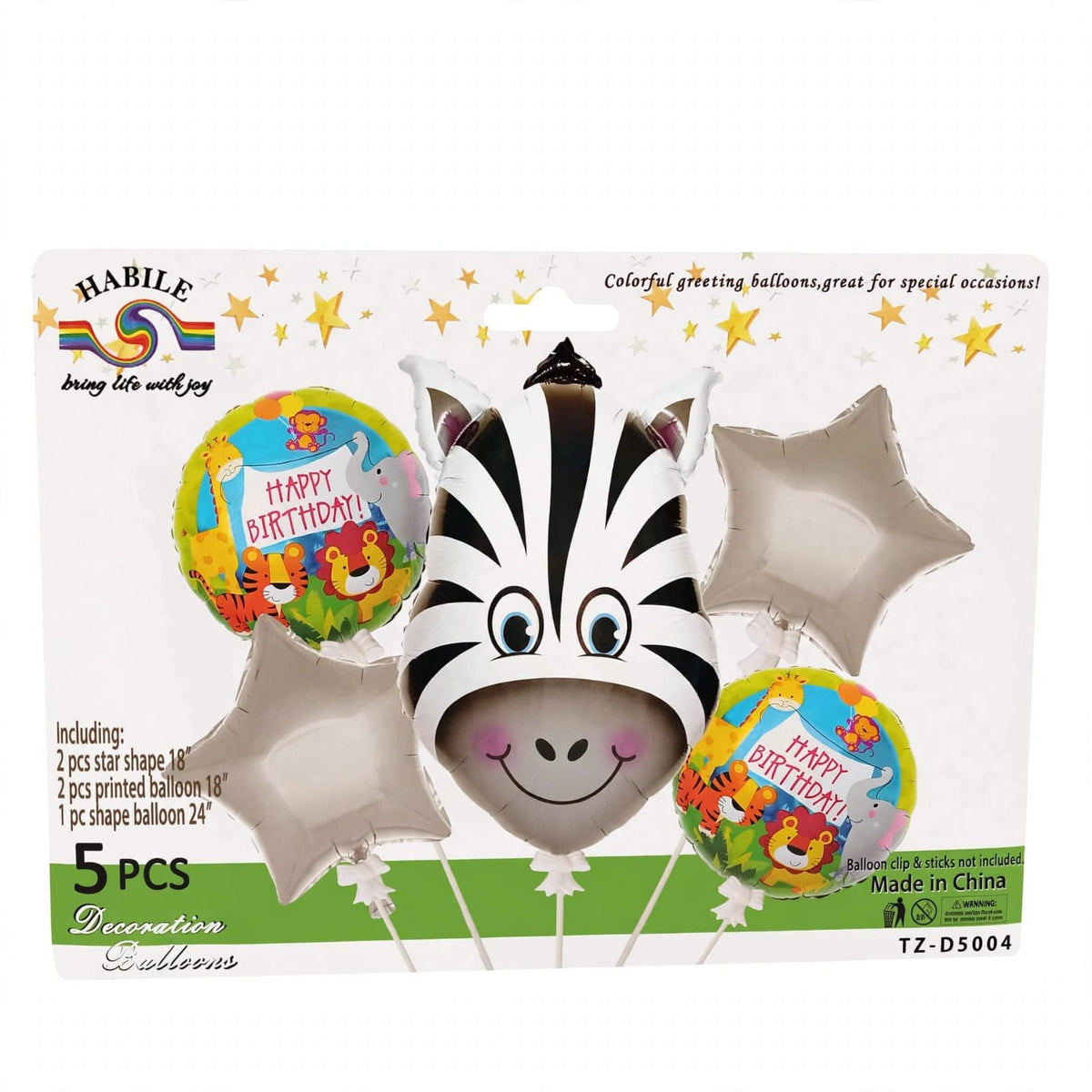 Set Globos Foil Safari 5 pcs - Happy Birthday Animales
