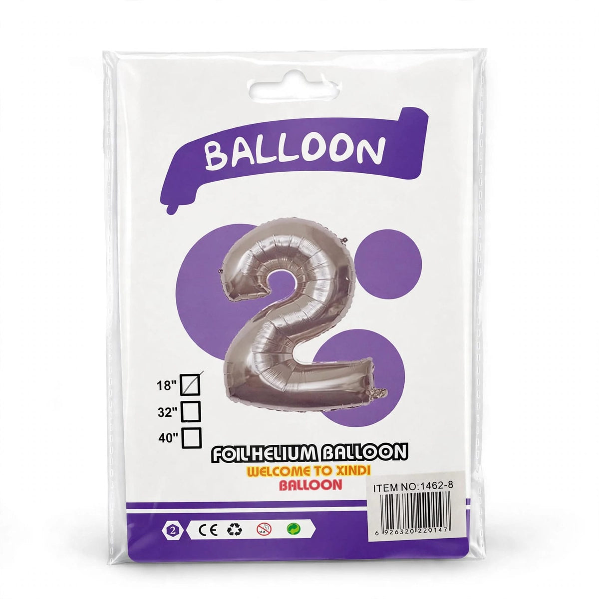 Globo Número 18" - 0 al 9 Plateado