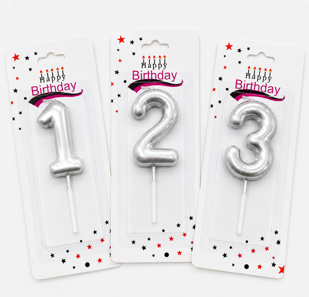 Velas Numéricas Metalizadas para Cumpleaños Plata